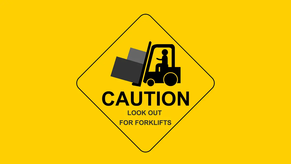 Let op hier rijden heftrucks met zware lading